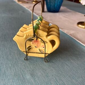 Vintage set of 4 ceramic teabag holders with caddy